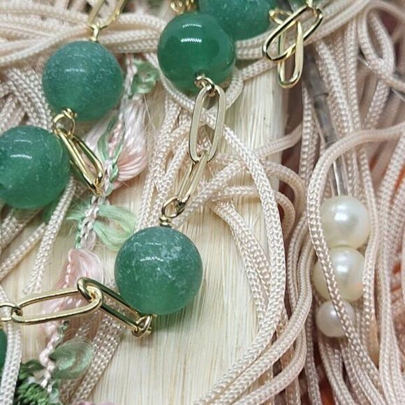 New, Stamped, Green Aventurine Paper Clip Chain Station Necklace, - Picture 5 of 5